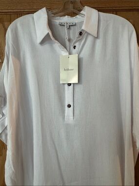 HYFVE White Womens Collared Button Blouse Top Medium NEW
